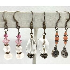 Vintage Lot of 3 Pink Quartz Beaded Dangle Earrings Sterling 925 Silver 11g